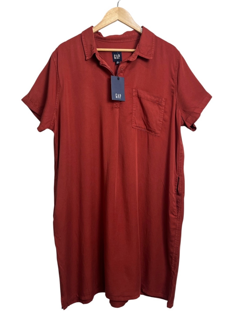 GAP NWT XXL Chili Oil Red Popover Shirt Dress Short Sleeve Pockets